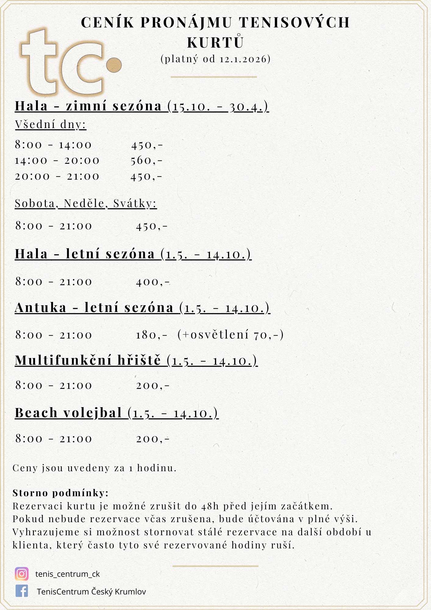 Pension Tenis-Centrum Český Krumlov - ceník 2026